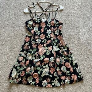 Y2K 2000s Urban Outfitters Women's Floral Side Slit Midi Dress multi Strap Sz S